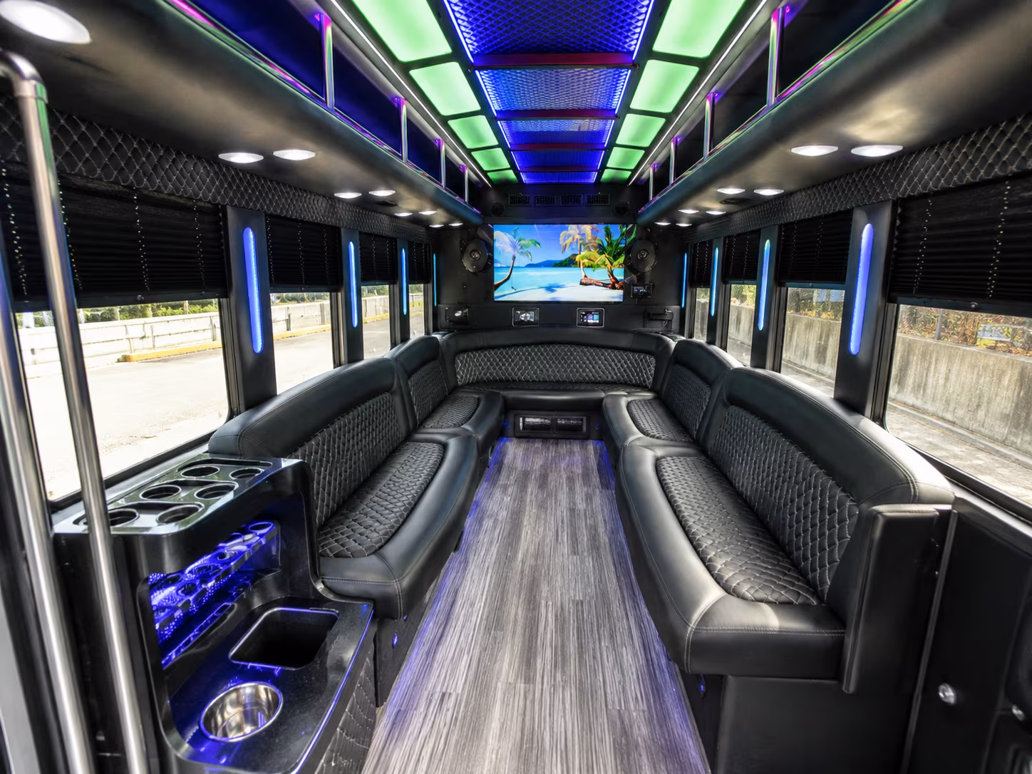 wellington 18 passenger party bus inside